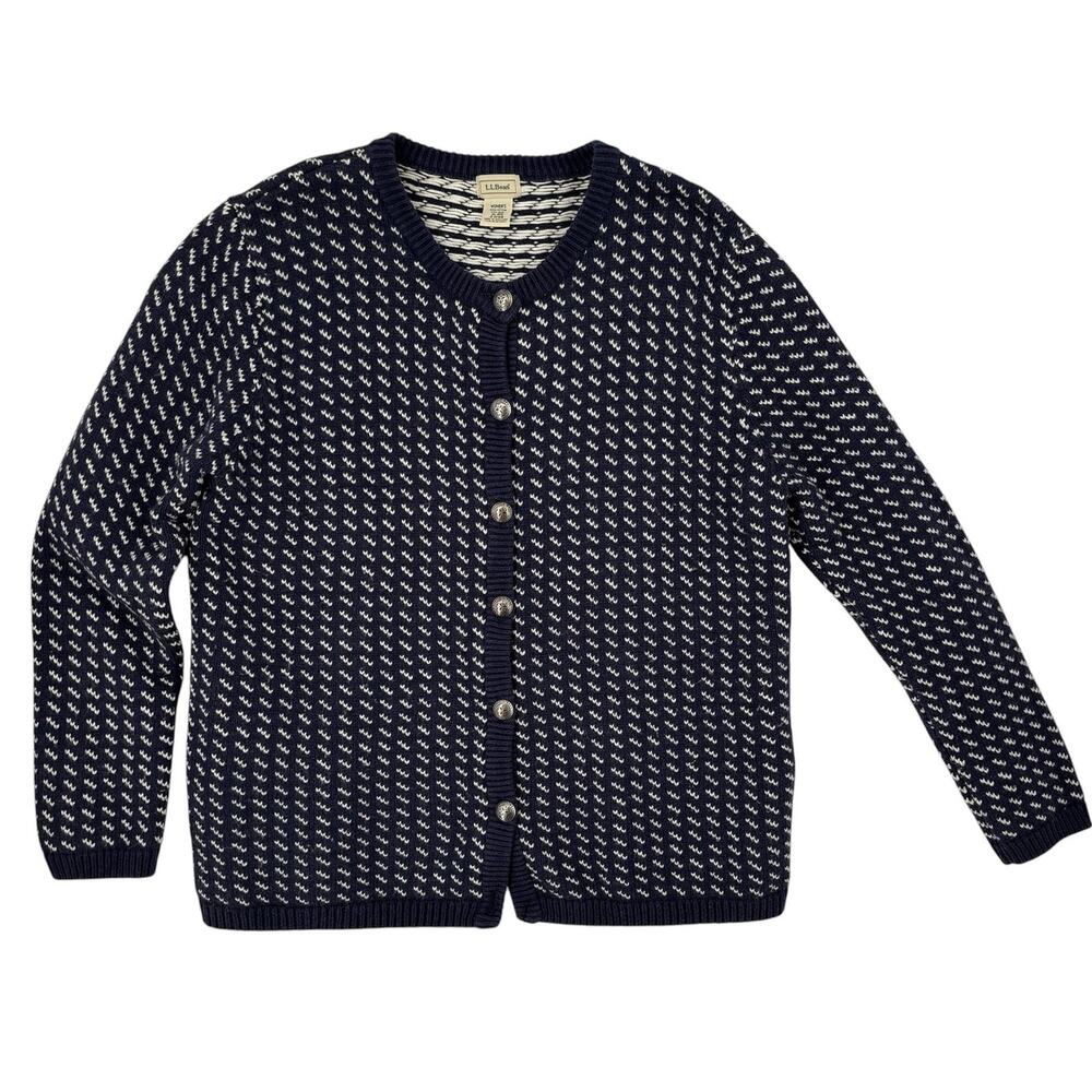 L.L. Bean Womens Birdseye Cardigan Sweater XL Cabincore Campcore Grandma